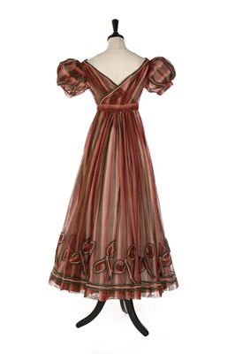 Lot 85 - A pink and green striped silk gauze dress,...