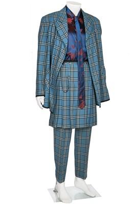 Lot 258 - A rare Jean Paul Gaultier man's turquoise tartan kilt ensemble, Autumn-Winter 1994-95