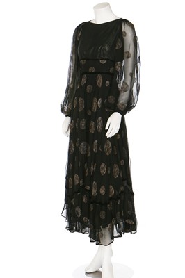 Lot 143 - A Thea Porter couture black chiffon 'gypsy' style dress, 1970s
