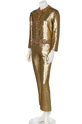Lot 138 - An Irene Galitzine couture gold sequinned cocktail ensemble, circa 1965