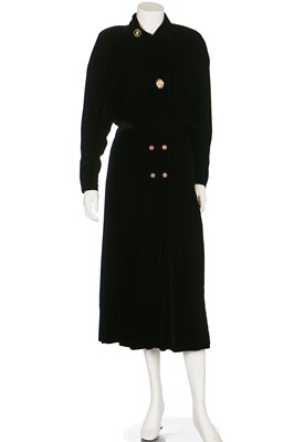 Lot 183 - A Chanel couture pleated black velvet dress, circa 1988