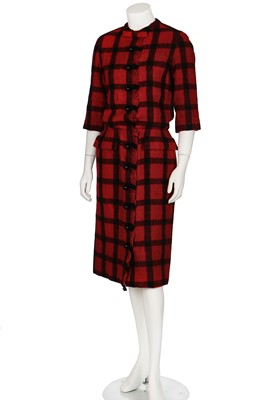 Lot 142 - A Christian Dior red and black checked wool dress, circa 1960