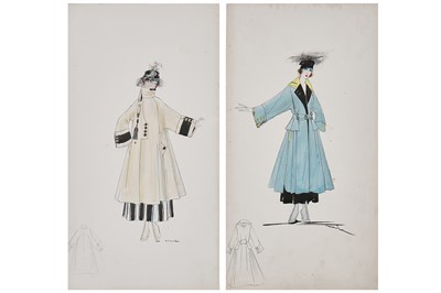 Lot 58 - Two Lucile fashion sketches for coats, 1916