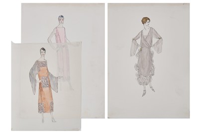 Lot 63 - Seven Lucile fashion sketches, early 1920s