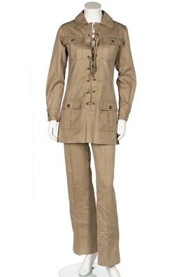 Lot 150 - A good Yves Saint Laurent 'Safari' or 'Saharienne' tan cotton gabardine ensemble, 1968