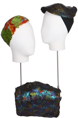 Lot 85 - A Caroline Reboux feather hat and matching muff, 1936-40