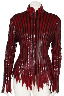 Lot 188 - A Thierry Mugler burgundy vinyl 'spike' jacket, Autumn-Winter 1990-91