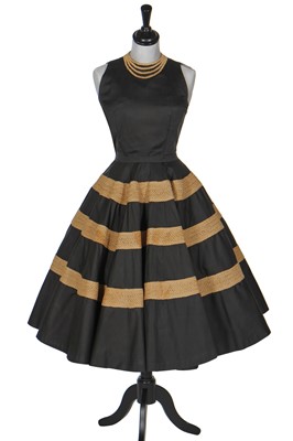 Lot 87 - An unusual hessian/jute thread embroidered summer dress, late 1950s