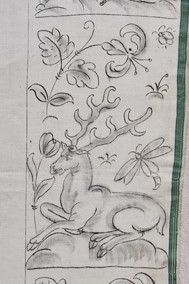Lot 28 - A painted cartoon for a stumpwork mirror of the four Cardinal Values, English, 1660s