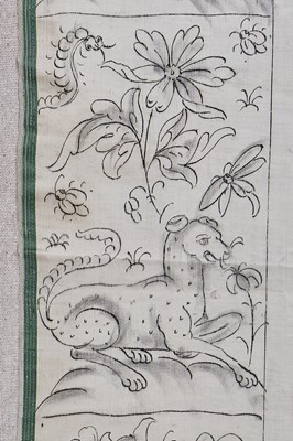 Lot 28 - A painted cartoon for a stumpwork mirror of the four Cardinal Values, English, 1660s