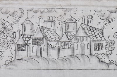Lot 28 - A painted cartoon for a stumpwork mirror of the four Cardinal Values, English, 1660s