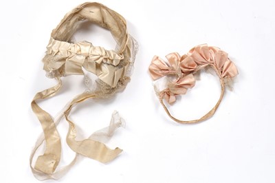 Lot 39 - An  ivory silk bonnet and bridal headdress, circa 1845