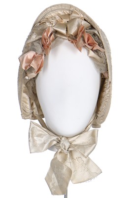Lot 39 - An  ivory silk bonnet and bridal headdress, circa 1845