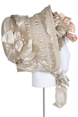 Lot 39 - An  ivory silk bonnet and bridal headdress, circa 1845