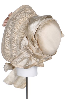 Lot 39 - An  ivory silk bonnet and bridal headdress, circa 1845