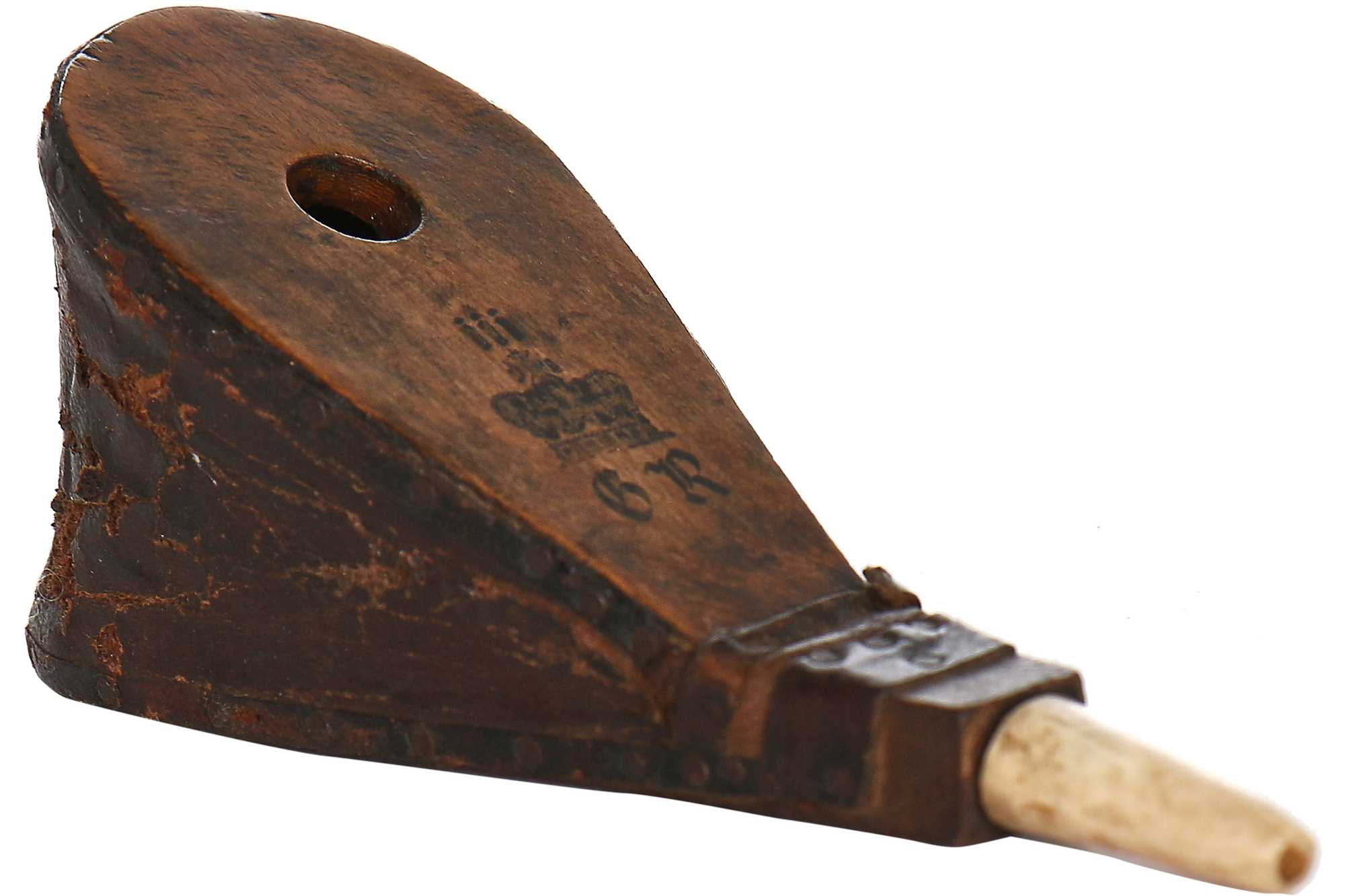 Lot 31 - A rare pair of wig-powder bellows bearing the cypher of King George III, circa 1775