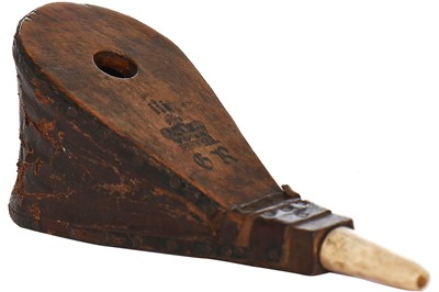 Lot 31 - A rare pair of wig-powder bellows bearing the cypher of King George III, circa 1775