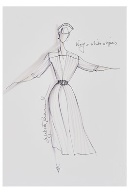 Lot 173 - Elizabeth Emanuel sketch for Princess Diana's 1986 navy and white silk dress
