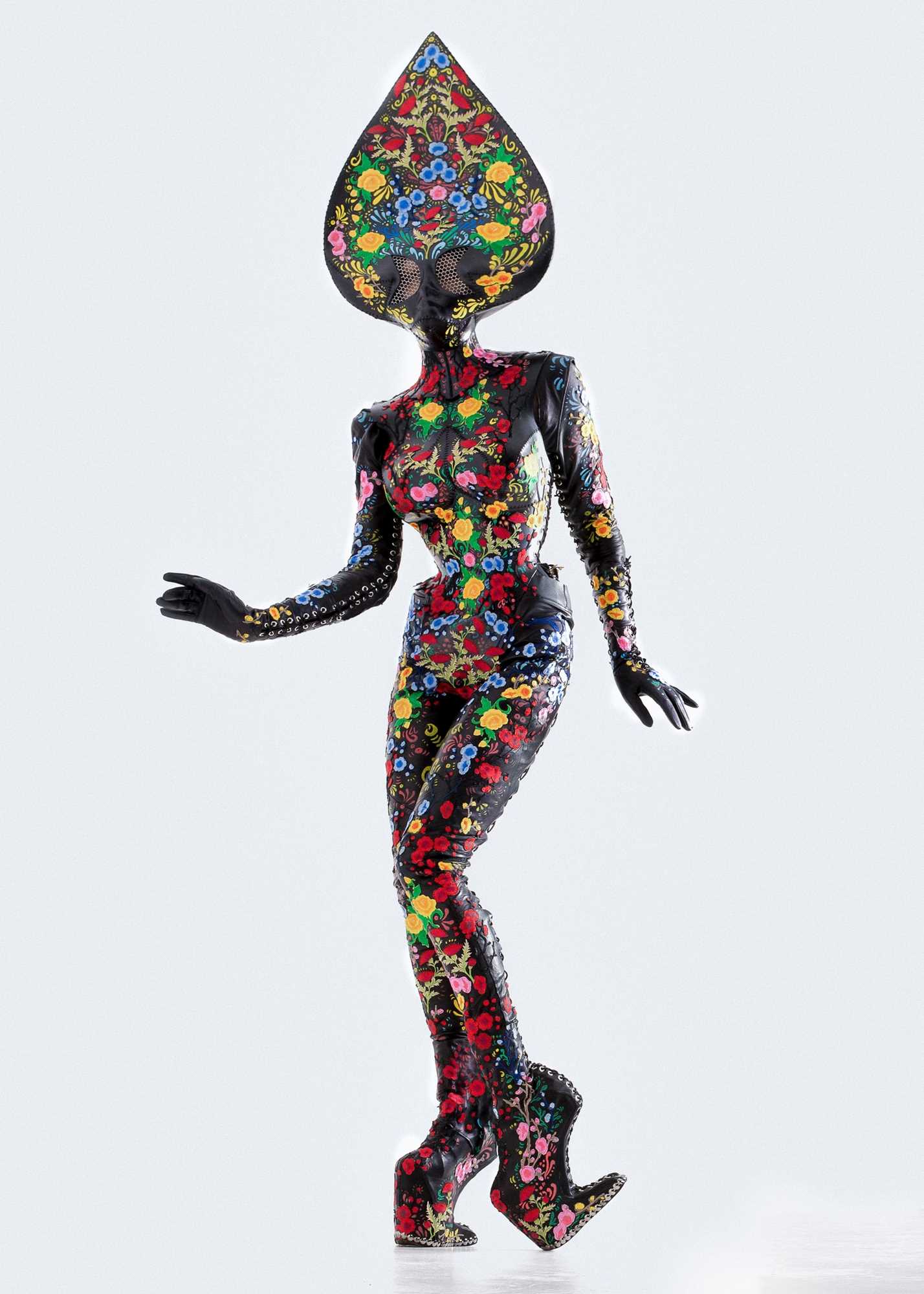 Lot 296 - A Lady Gaga-worn 'Floral Alien' leather ensemble by Karina Akopyan, 2017