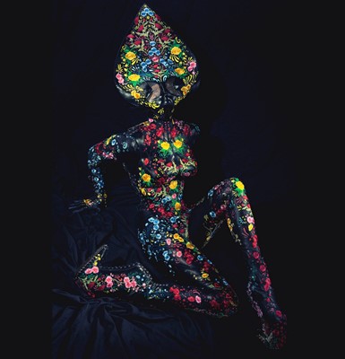 Lot 296 - A Lady Gaga-worn 'Floral Alien' leather ensemble by Karina Akopyan, 2017