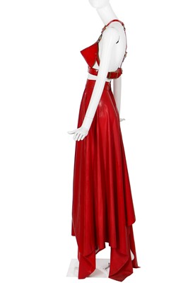 Lot 295 - A Lady Gaga-worn 'Red Bleeding' look, comprising red latex skirt by Karina Akopyan and Carapace patent leather bullet bra, 2017