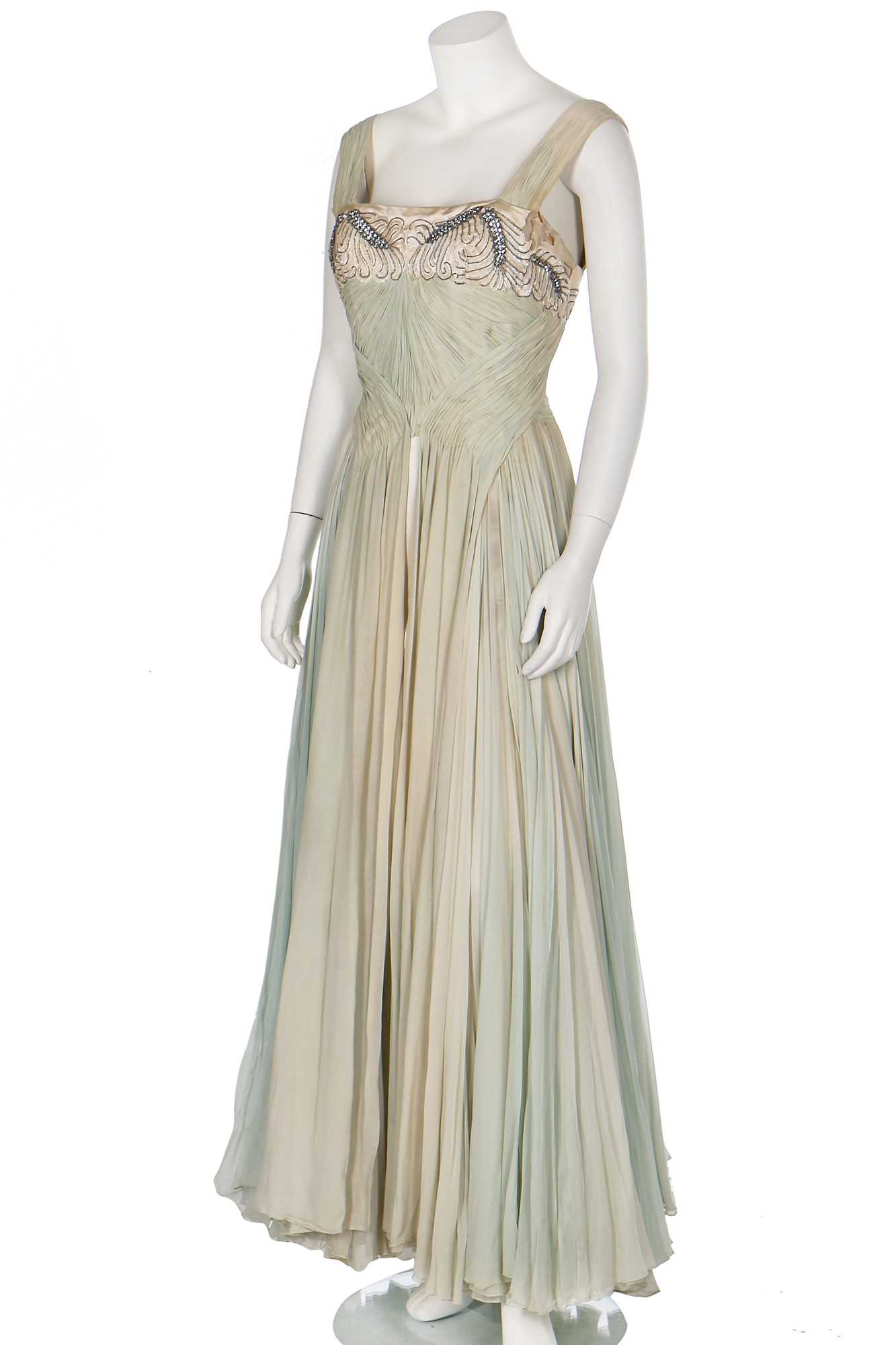 Lot 93 - A Carven couture draped chiffon evening gown, early 1950s