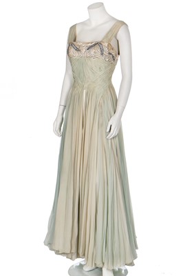 Lot 93 - A Carven couture draped chiffon evening gown, early 1950s