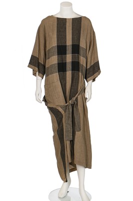 Lot 273 - An Issey Miyake black and tan plaid cotton dress, Spring-Summer 1985