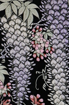Lot 64 - A silk kimono finely embroidered with wisteria, Japanese for the European market, 1910-20