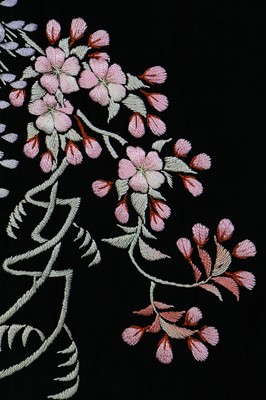 Lot 64 - A silk kimono finely embroidered with wisteria, Japanese for the European market, 1910-20