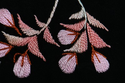 Lot 64 - A silk kimono finely embroidered with wisteria, Japanese for the European market, 1910-20