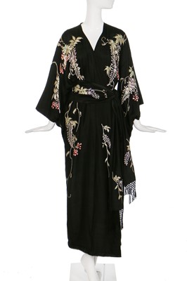 Lot 64 - A silk kimono finely embroidered with wisteria, Japanese for the European market, 1910-20
