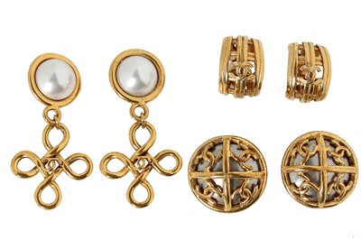 Lot 215 - Three pairs of Chanel gilt clip-on earrings, 1990s