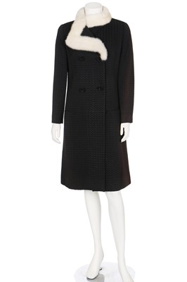 Lot 101 - A Jean Patou black basket-weave brocatelle coat, late 1960s