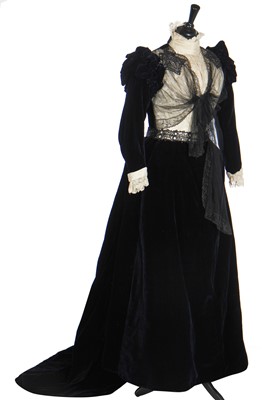 Lot 11 - A midnight-blue velvet gown, circa 1890