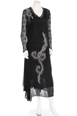 Lot 61 - A black chiffon cocktail dress, early 1930s