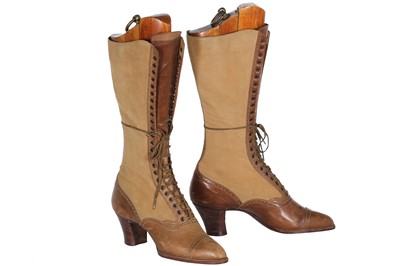 Lot 17 - A pair of Edward Garett & Co. two-tone leather and suede lace-up boots, circa 1900
