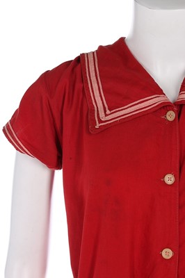 Lot 97 - A red wool-cotton bathing costume, circa 1910,...