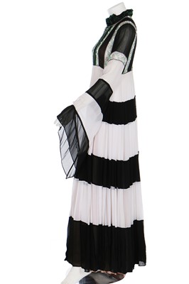 Lot 138 - A good Jean Varon black and white striped chiffon gown, circa 1974