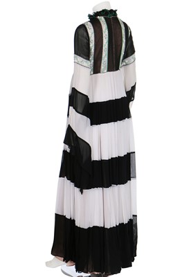 Lot 138 - A good Jean Varon black and white striped chiffon gown, circa 1974
