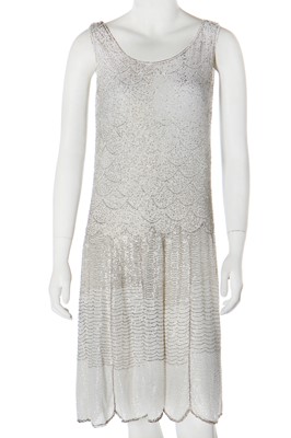 Lot 50 - A white muslin beaded flapper dress, circa 1928