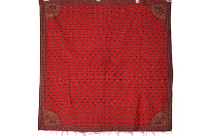 Lot 291 - A sprigged scarlet wool shawl, probably Paisley, 1830s