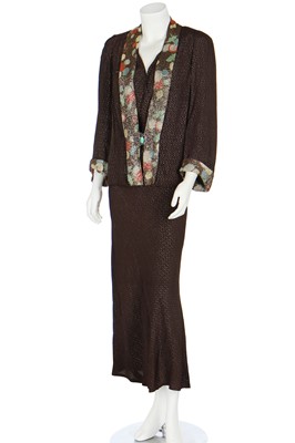 Lot 70 - Two good lamé evening gowns in shades of gold and brown, 1930s