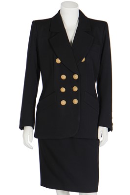 Lot 172 - An Yves Saint Laurent couture black wool suit, circa 1987