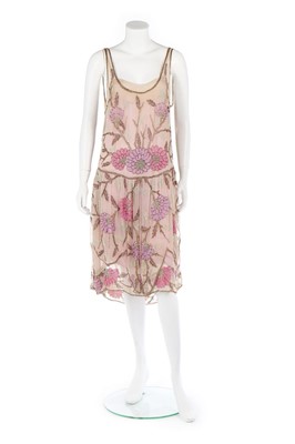 Lot 115A - An Adair beaded nude chiffon flapper dress,...