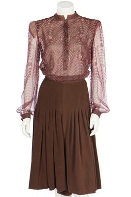 Lot 156 - A Valentino Garavani couture brown crêpe-de-chine day ensemble, 1980