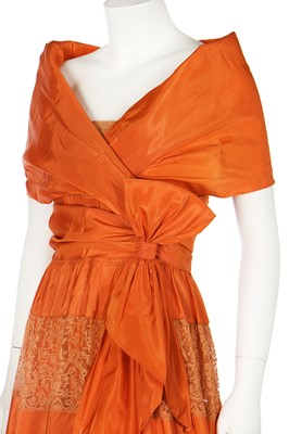 Lot 75 - A Madame MacRal orange taffeta evening gown, late 1930s
