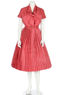 Lot 95 - A Dior London coral shantung-silk dress, 1959