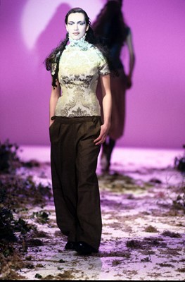 Lot 450 - A rare Alexander McQueen green damask bodice, 'Highland Rape' collection, Autumn-Winter 1995-96