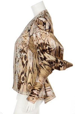 Lot 204 - An Alexander McQueen embroidered wood-grain-print satin jacket, Natural Distinction, Un-Natural Selection, Spring-Summer 2009